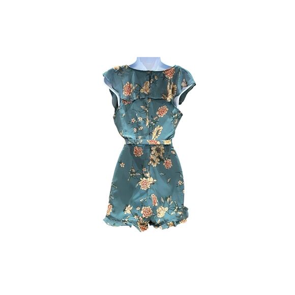 Forever 21 Teal Floral Romper Jumpsuit Women’s Size Small - Picture 2 of 6